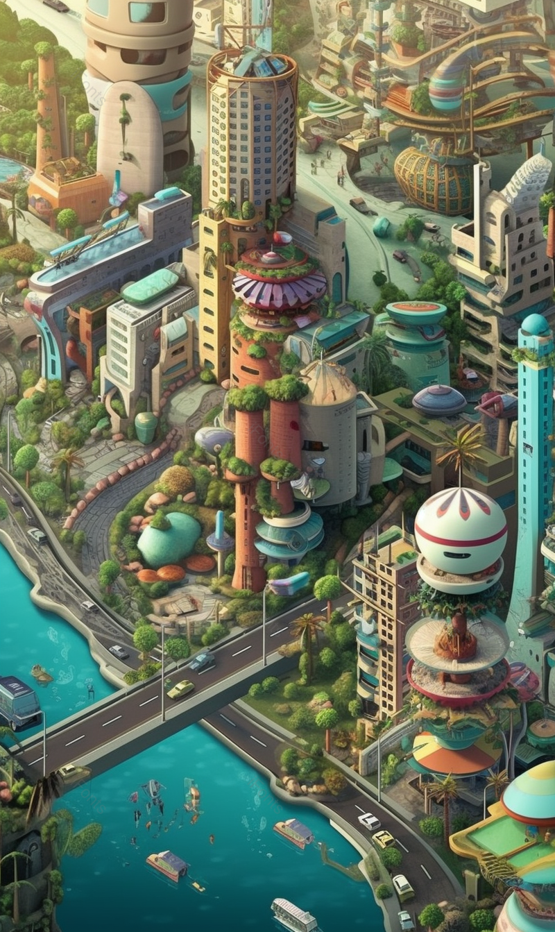春天夏天俯视高楼大厦城市海洋大桥插画背景,插画/手绘图,插画/手绘图库,插画/手绘图下载,插画/手绘